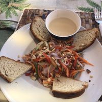Mixed salad with bread and tahini sauce (16k TSH)  at The Coffee Club in Zanzibar