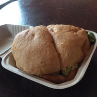 Unassuming taro burger but pretty good. at Veg Out in Haiku