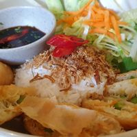 Spring rolls on jasmine rice at Vietnamese Street Kitchen in Birmingham