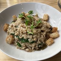 Mushroom risotto with tofu  at Aihe Restaurant in Akaroa