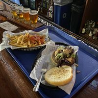 Black bean burger with Cajun fries and a flight of Oktoberfest   at The Burger Stand in Topeka