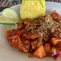 Vegan meat caldareta, absolutely delicious!  at Villa Potenciana Restaurant in Malapascua Island