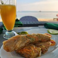 Rice paper rolls and fresh mango juice at Villa Potenciana Restaurant in Malapascua Island