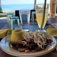 Mixed vegetables with rice and homemade lemonade at Villa Potenciana Restaurant in Malapascua Island