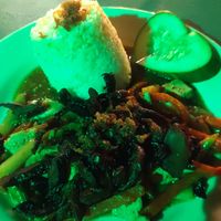 Garlic tofu with dried mushrooms and rice at Villa Potenciana Restaurant in Malapascua Island