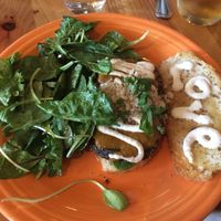"Awesome" eggplant parm sandwhich with cashew cheese and side salad.  at Cafe Gratitude in Kansas City