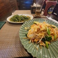 Vegan pad thai and morning glory at Anna's Restaurant in Koh Phi Phi
