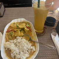 Panang curry, rice and orange smoothie  at Anna's Restaurant in Koh Phi Phi