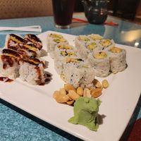 Cute Wasabi frog,  fresh, delicious sushi, and steamed string beans! at Ho Ping Garden in Niles