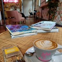 Oatmilk cappuccino and a vegan cookie at The Coffee Bar in Washington