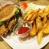 The fish burger. Best burger on the planet.  at Morpho Cafe in Kyoto
