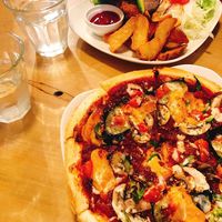 Burger and pizza!! at Morpho Cafe in Kyoto