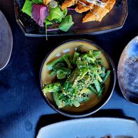 Gyozas, mustard spinach in sesame dressing at Iro Izakaya Vegan in Berlin