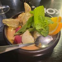 Mochi was okay, but more fruit and mint than mochi itself at Iro Izakaya Vegan in Berlin
