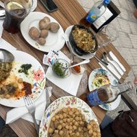 We had the papa arrugadas with mojo verde y rojo, tortilla with vegetables, chickpeas with mushrooms and we sadly forgot the name of the last dish.. it was something with flour😄 at TascAndrés in Tenerife