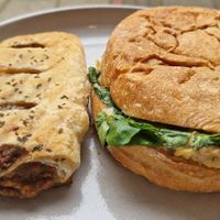 Sausage roll and chickpea 'tuna' sandwich. So good. at WAVE in North London