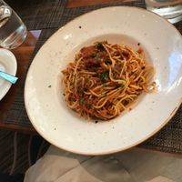 Vegan spaghetti Bolognese  at YEW Restaurant + Bar in Vancouver