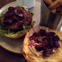 The sweet potato and black bean burger comes with a beet relish. at Grill 41 in Ottawa