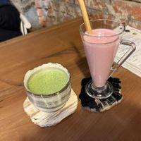 Matcha Latte & Strawberry smoothie   at Fune Ethical Lifestyle in Kyoto