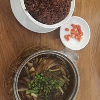Mushroom main dish with brown rice  at Chay Minh Tâm in Phu Quoc