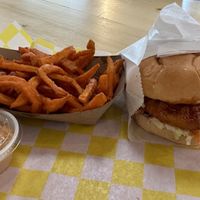 Lucky Bird with sweet potato fries   at Lucky Goose  in Albuquerque