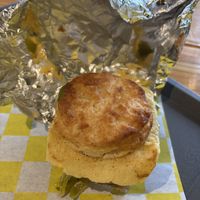 Biscuit sandwich with green chiles   at Lucky Goose  in Albuquerque
