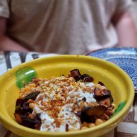 Aubergine, ckickpeas, yoghurt (vegetarian) at Salon de Te in Cordoba