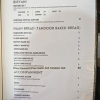 Menu at Himalayan Heritage Restaurant & Bar VA in Fredericksburg