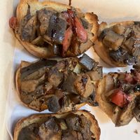 Vegan crostini with eggplant & mushrooms. Delicious   at Sampa Brazillian Kitchen - Woodhouse in Santa Cruz
