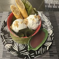 Coconut ice cream and fried banana   at Noodles Now in Koh Samui