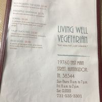Menu at Living Well Vegetarian Restaurant in Huntingdon