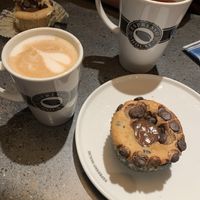 Half baked choco caramel muffin and oat milk flat white   at Espresso House - Drottninggatan in Stockholm