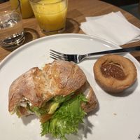avo and tomato sandwich and toffee cake  at Espresso House - Drottninggatan in Stockholm