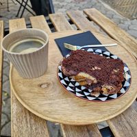 Vegan banana bread and americano at Hana Corner Cafe in Tirana