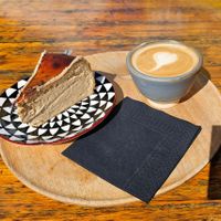 Trying the peanut butter cheesecake.   I'm not a fan but other people will Love It, I can tell. at Hana Corner Cafe in Tirana