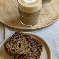 Banan bread and ost flat white at Hana Corner Cafe in Tirana