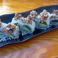 Asparagus, avocado, mushroom tartare, miso, and panko at Tropiqual in Sevilla