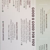 The Vegan part of the menu at Turning Point in Bryn Mawr