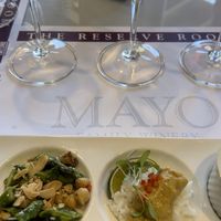Asparagus and nuts, rice with a delicious cashew sauce, and Mac and vegan cheese sooo yummy!  at Mayo Family Winery in Kenwood