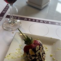 Kiwi sauce with chocolate covered strawberry mmm  at Mayo Family Winery in Kenwood