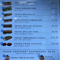 Vegan sandwich menu  at Đông Hưng Viên Bakery in Westminster