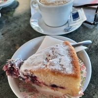 Vegan forest Berry cake 👎 and cappuccino with almond milk.👌 at Vinum at Fontanella in Mdina