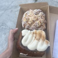 Cinnamon bun and almond croissant   at To Live For in Vancouver