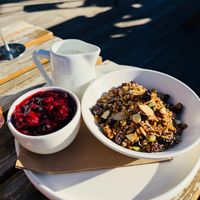 Granola with stewed berries and almond milk at Jack Rabbit in Lake Tekapo