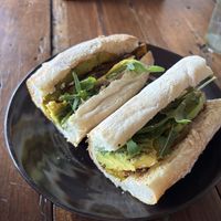 Vegan toastie (gluten-free bread sold out so they subbed a gluten-free baguette and discounted my meal). It was the best sandwich ever!  at The Muffin Man in Siem Reap