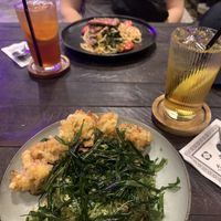 Front dish is vegetarian, the pasta in the back is vegan   at Kantin at the Granary in Kuching