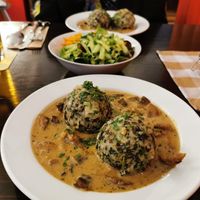 Knödel with mushrooms. at Klinglwirt in Munich