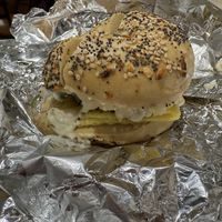 Plant Power breakfast sandwich on everything bagel  at Ithaca Bakery - Triphammer in Ithaca