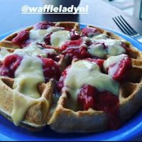 Vegan waffle with fruit and vegan custard. 😋  at The Waffle Lady in St Johns