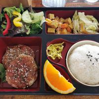 Bento box with tonkatsu at Kuan Yin Tea House in Southport